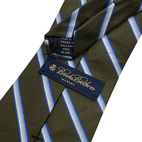 Brooks Brothers Makers Silk Tie Striped Repp Green Blue - Picture 4 of 7